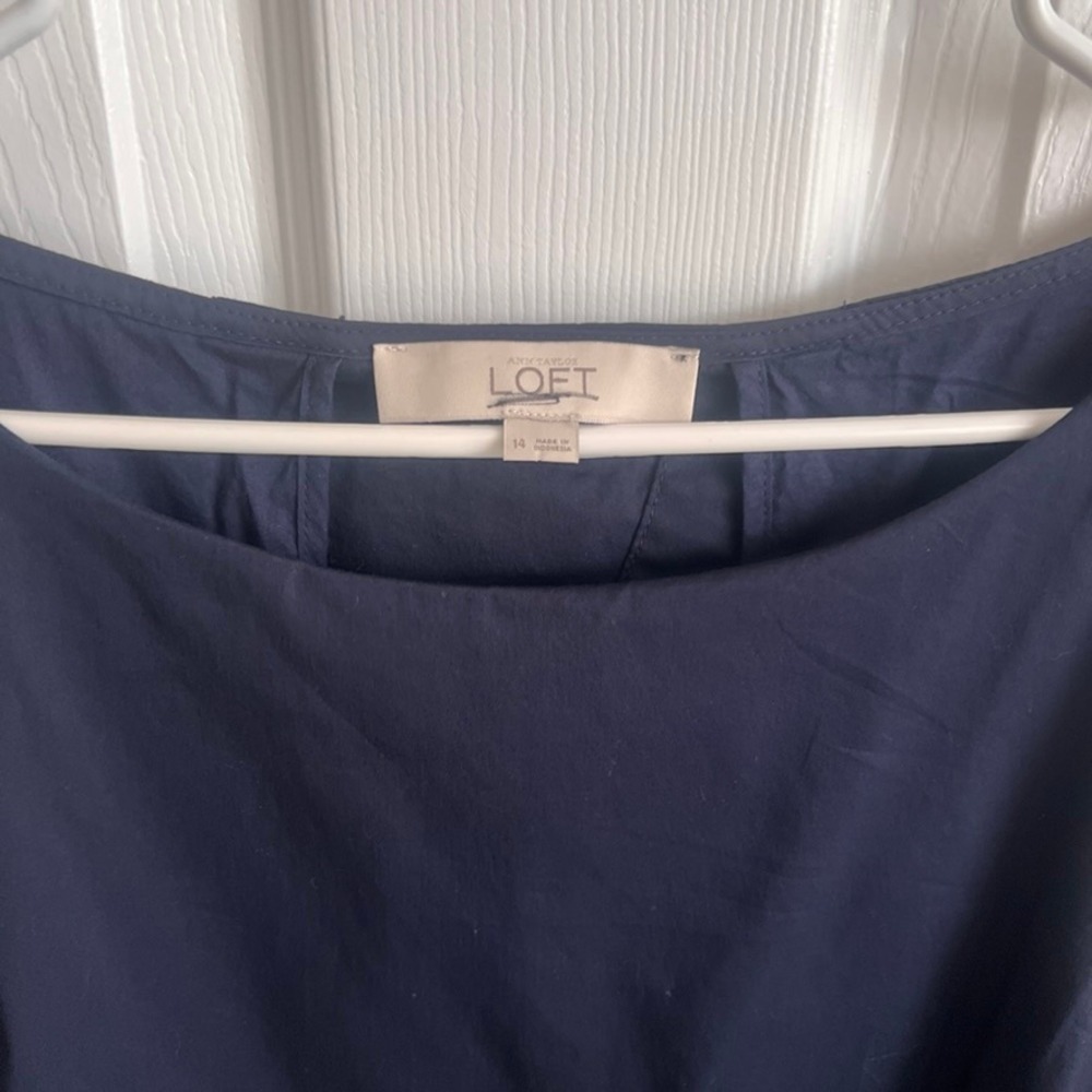 LOFT Dress Women's Size 14 Sleeveless Navy Blue Pleated Career Casual - Picture 3 of 15